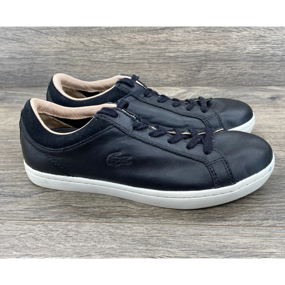 Lacoste Leather Straightset Casual Lace‎ Up Sneakers Shoes Women's Size 6 Black
